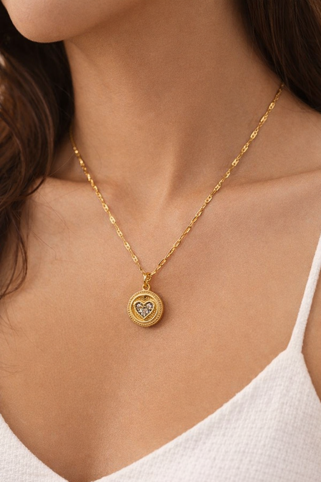 Gold Heart Medallion Necklace