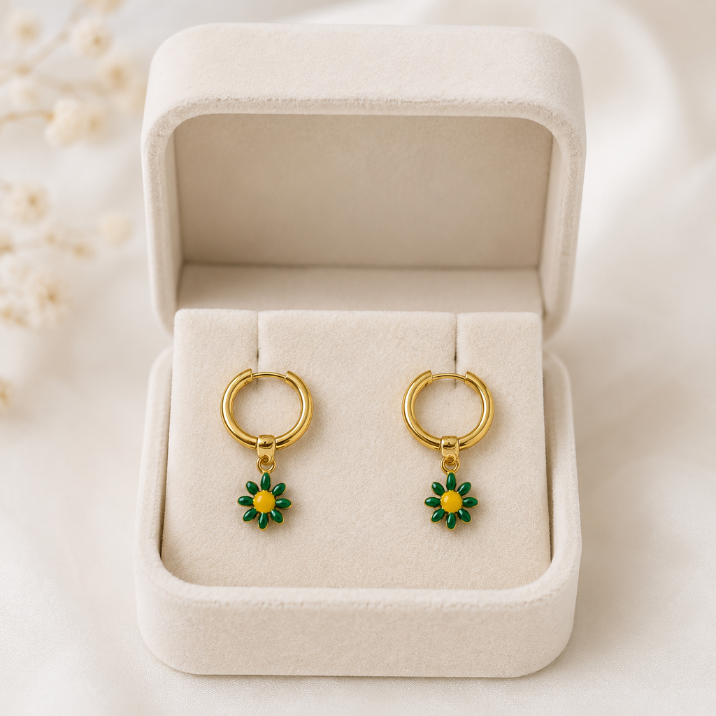 Sunshine Green  Daisy Hoops