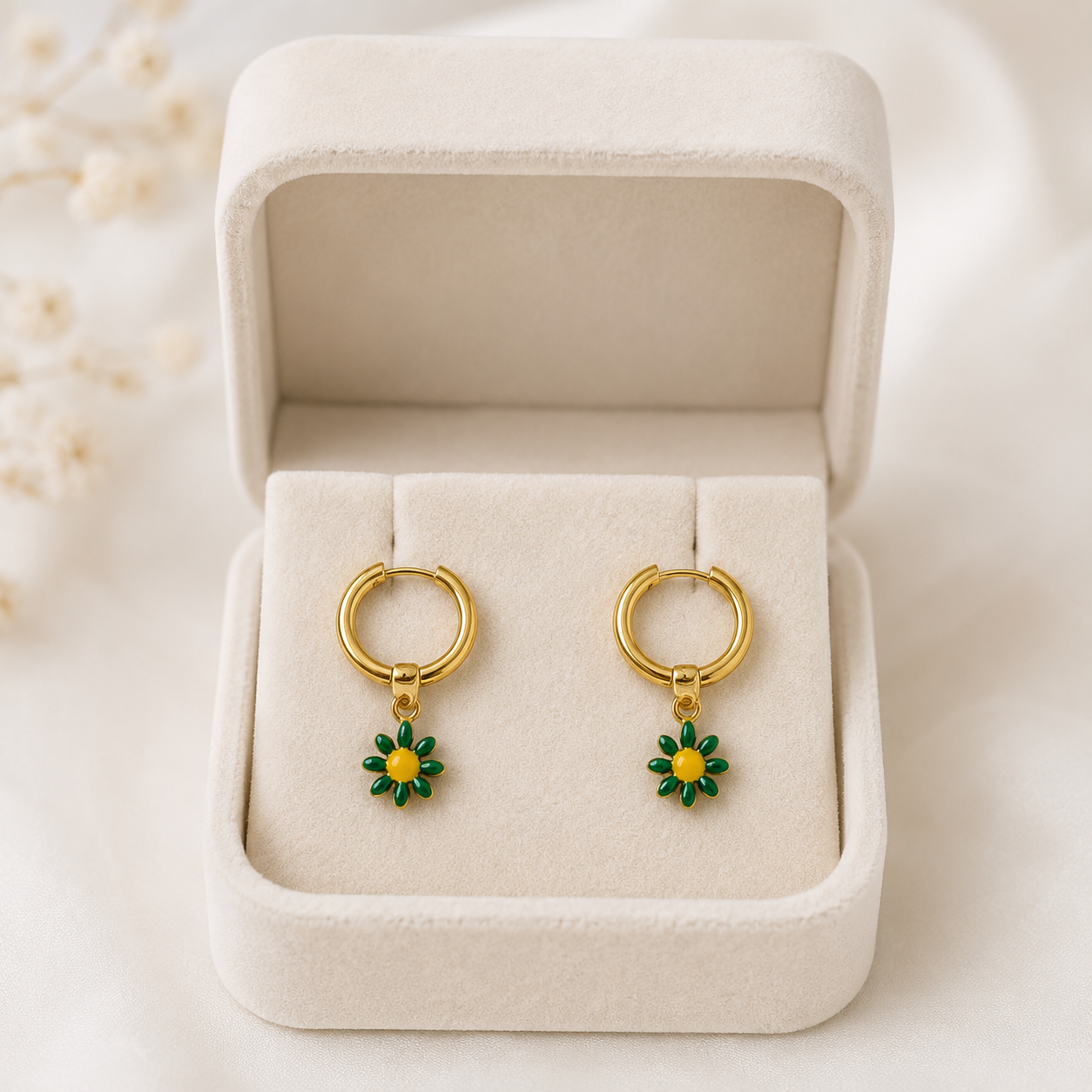 Sunshine Green  Daisy Hoops