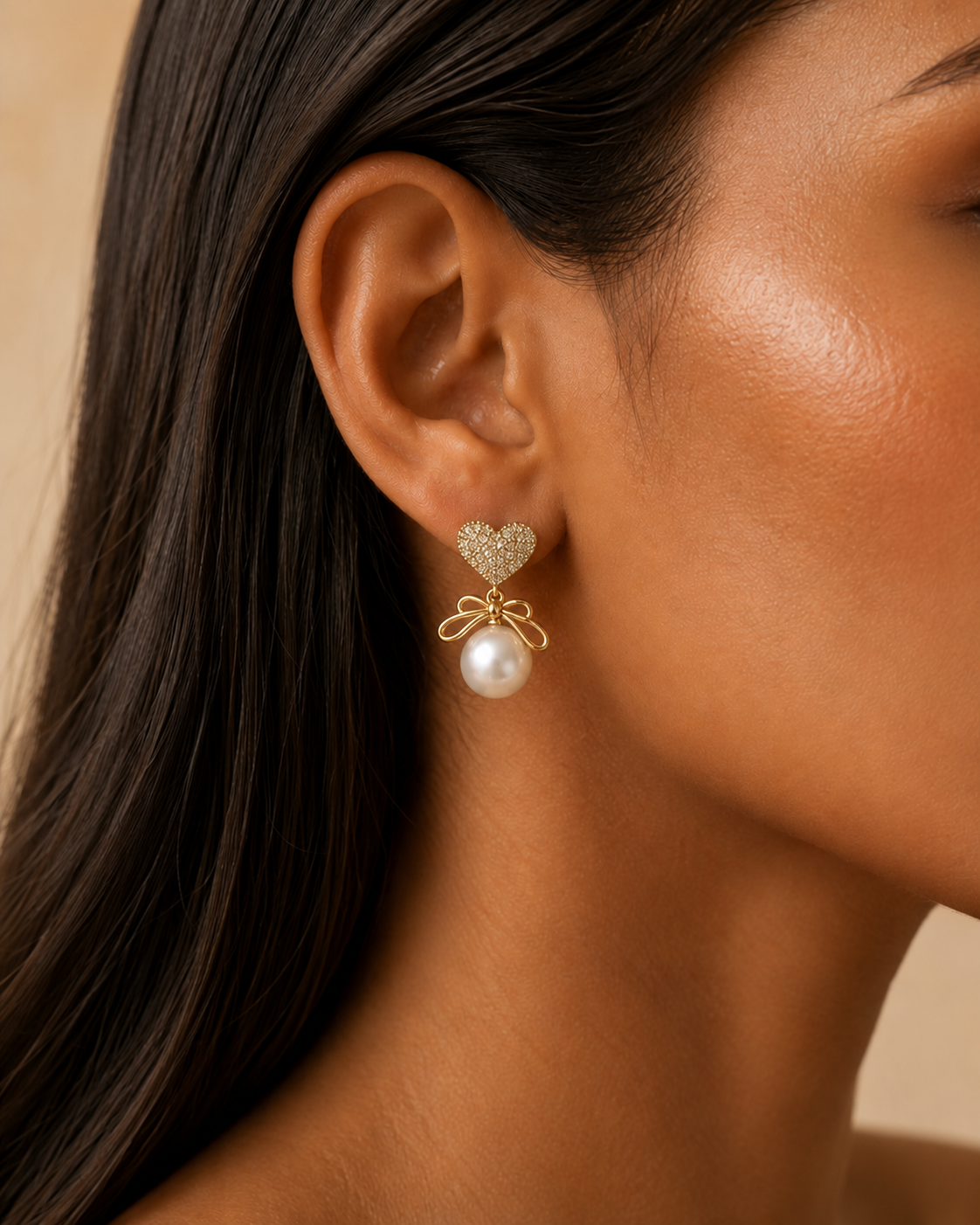 Heart Pearl Drop Studs