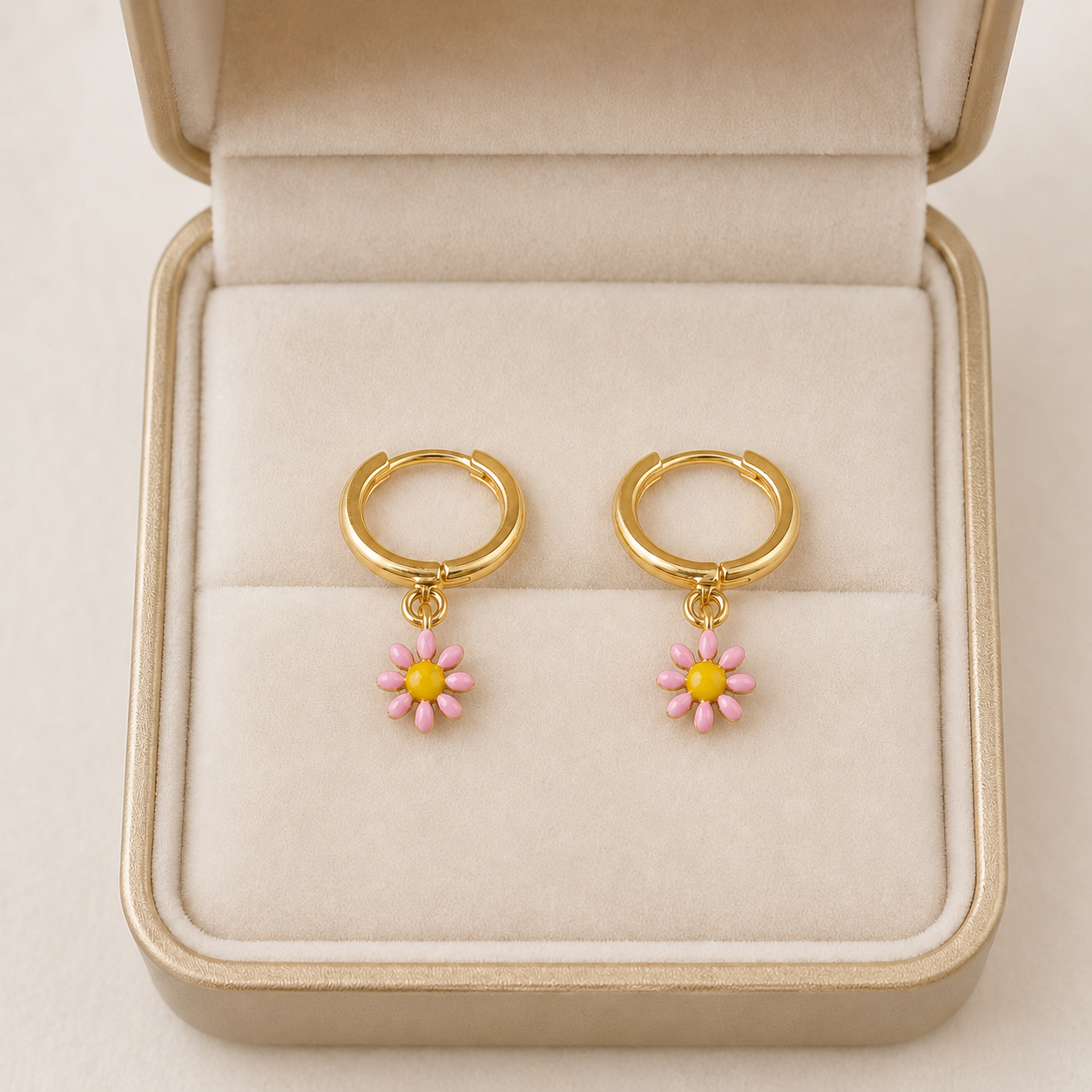 Sunshine Pink Daisy Hoops
