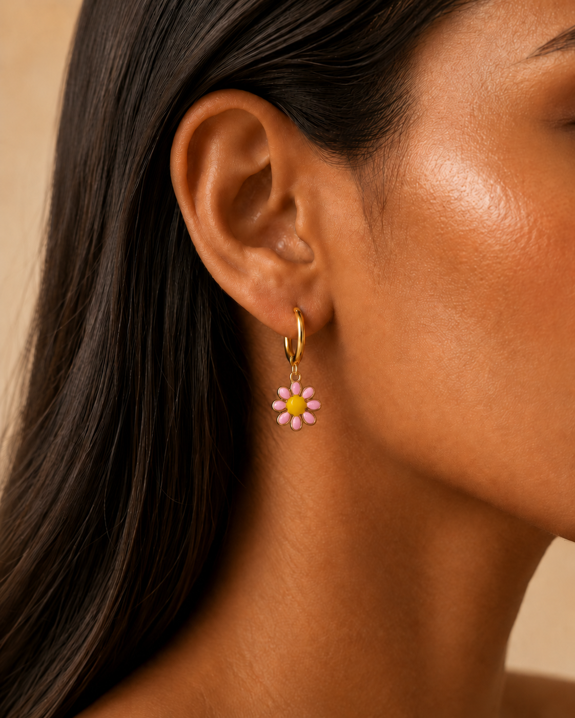 Sunshine Pink Daisy Hoops