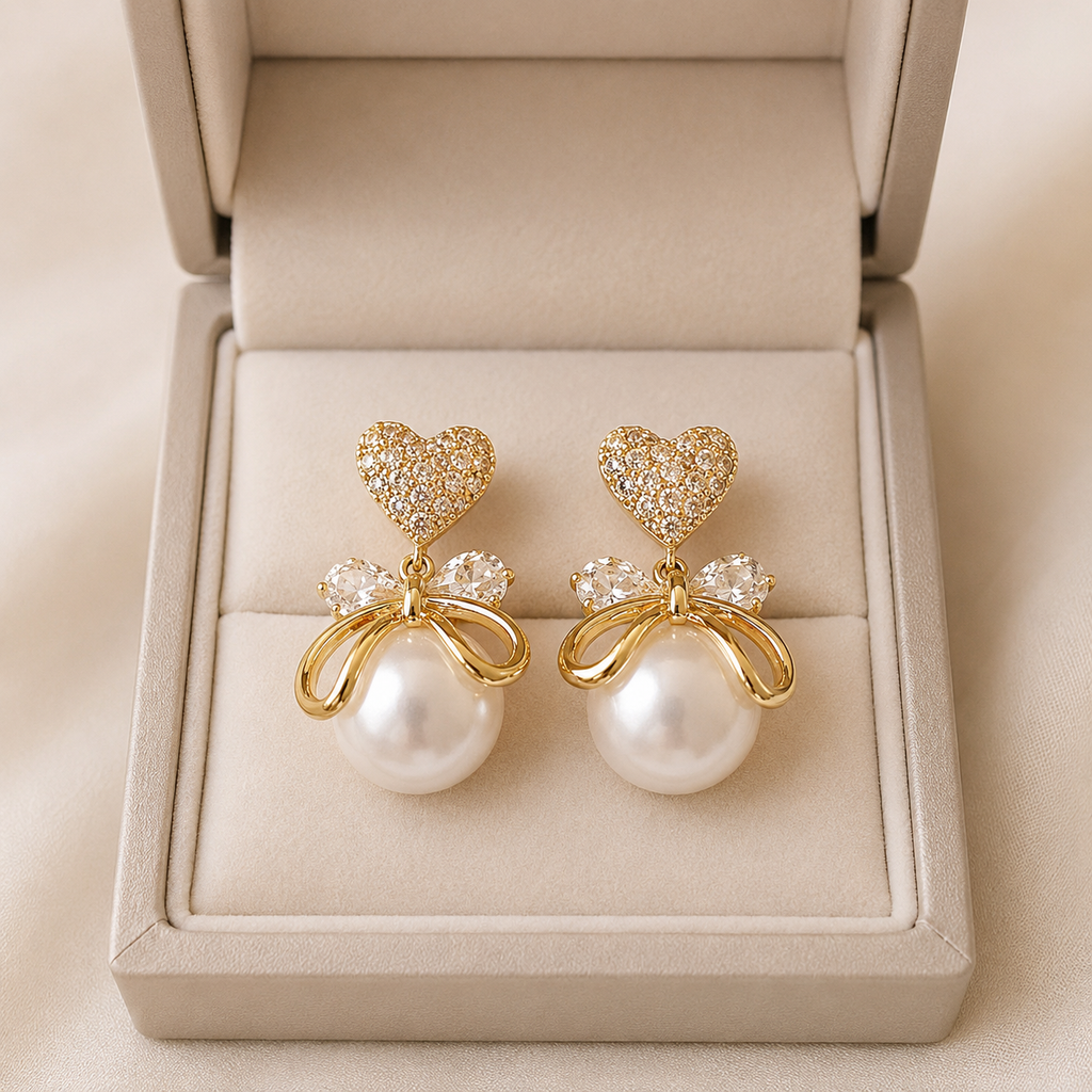 Heart Pearl Drop Studs