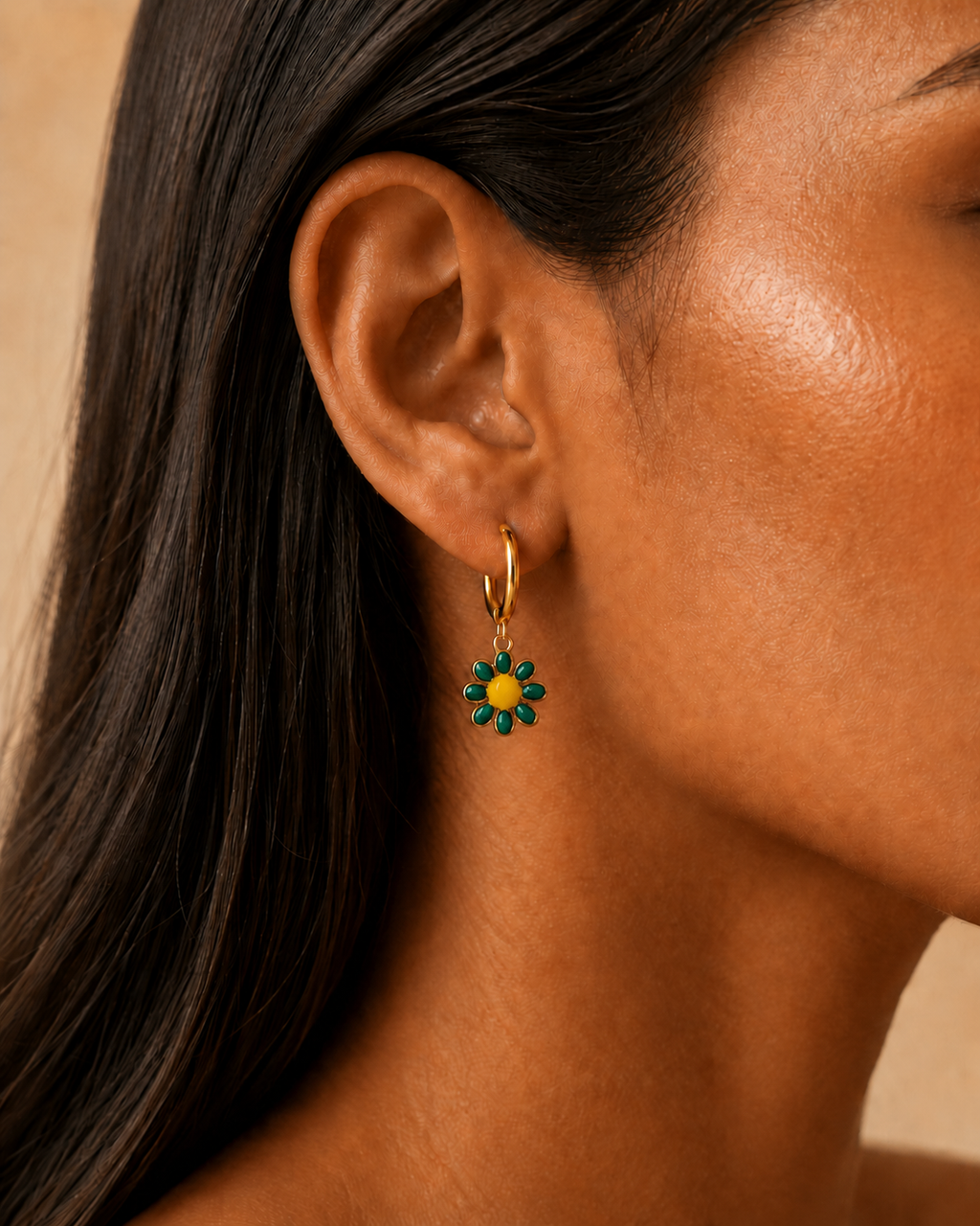 Sunshine Green  Daisy Hoops