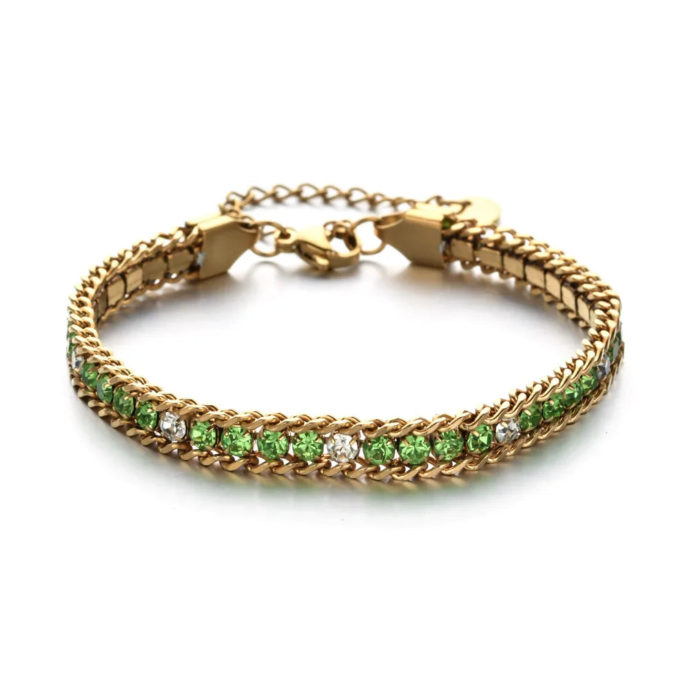 gold green stone bracelet